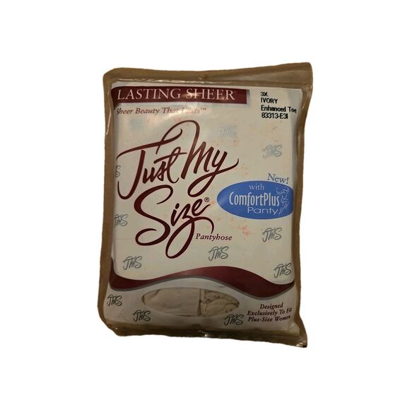 VTG Just My Size Pantyhose 3X Ivory Lasting Sheer Enhance Toe Control Plus Panty - Picture 1 of 2